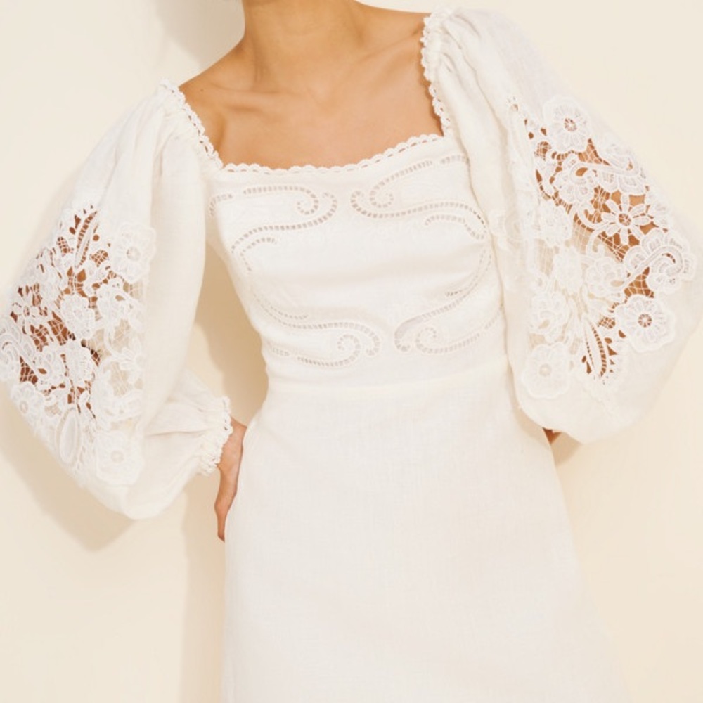 FARM Rio White Long Sleeve Dress.